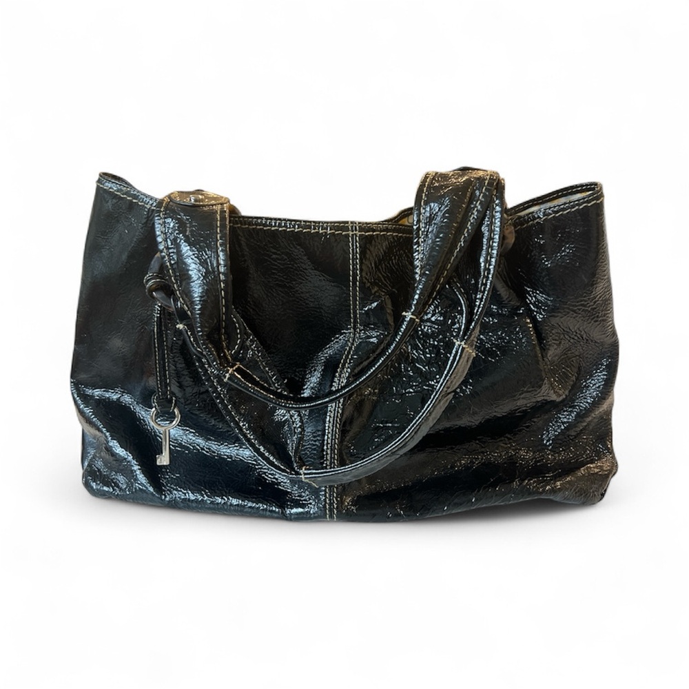 Fossil Shiny Black Leather Shoulder Bag